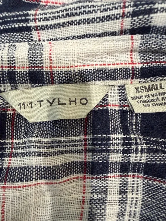 Plaid Button-Front Tie-Waist Shirt Dress - Navy & Cream - Picture 2 of 5